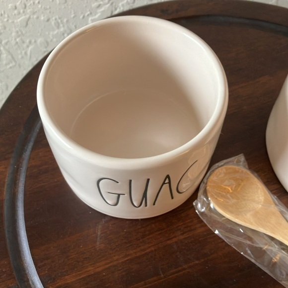 Rae Dunn: Artisan Guac & Salsa Bowl Set- 2 Bamboo Spoons - Picture 11 of 16